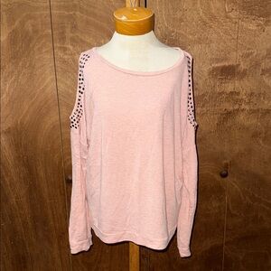 VENUS Pink Studded Cold Shoulder Long Sleeve Top